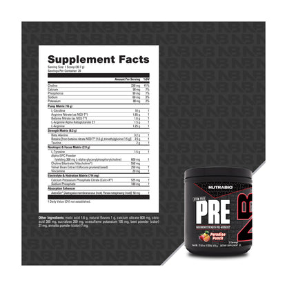 NutraBio PRE Stim Free — Supplement Facts and label information