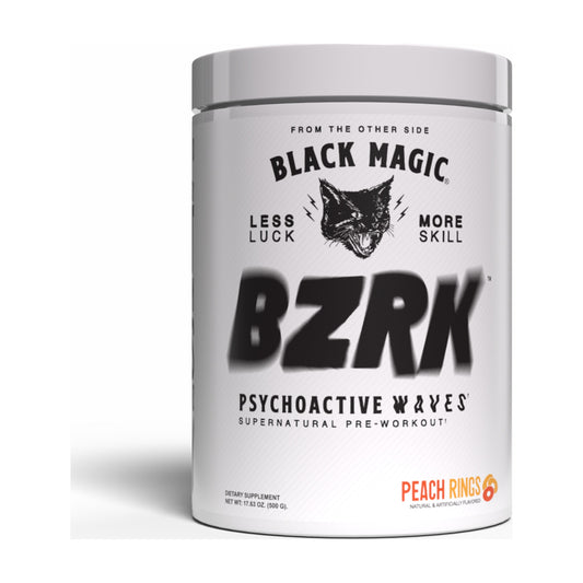 Black Magic BZRK Pre-Workout – 25 Servings — Peach Rings — product container