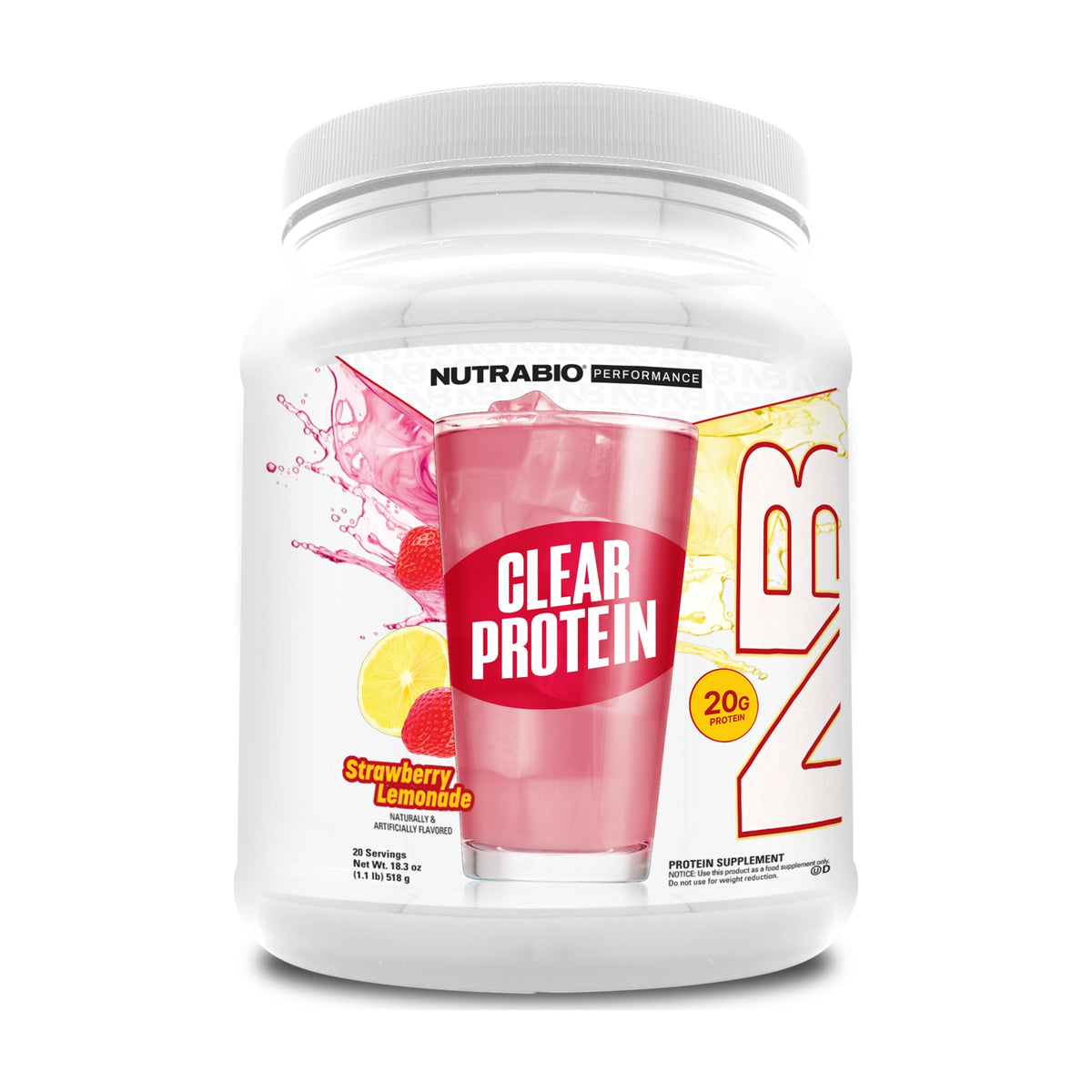 NutraBio Clear Whey Protein Isolate — Strawberry Lemonade — product container