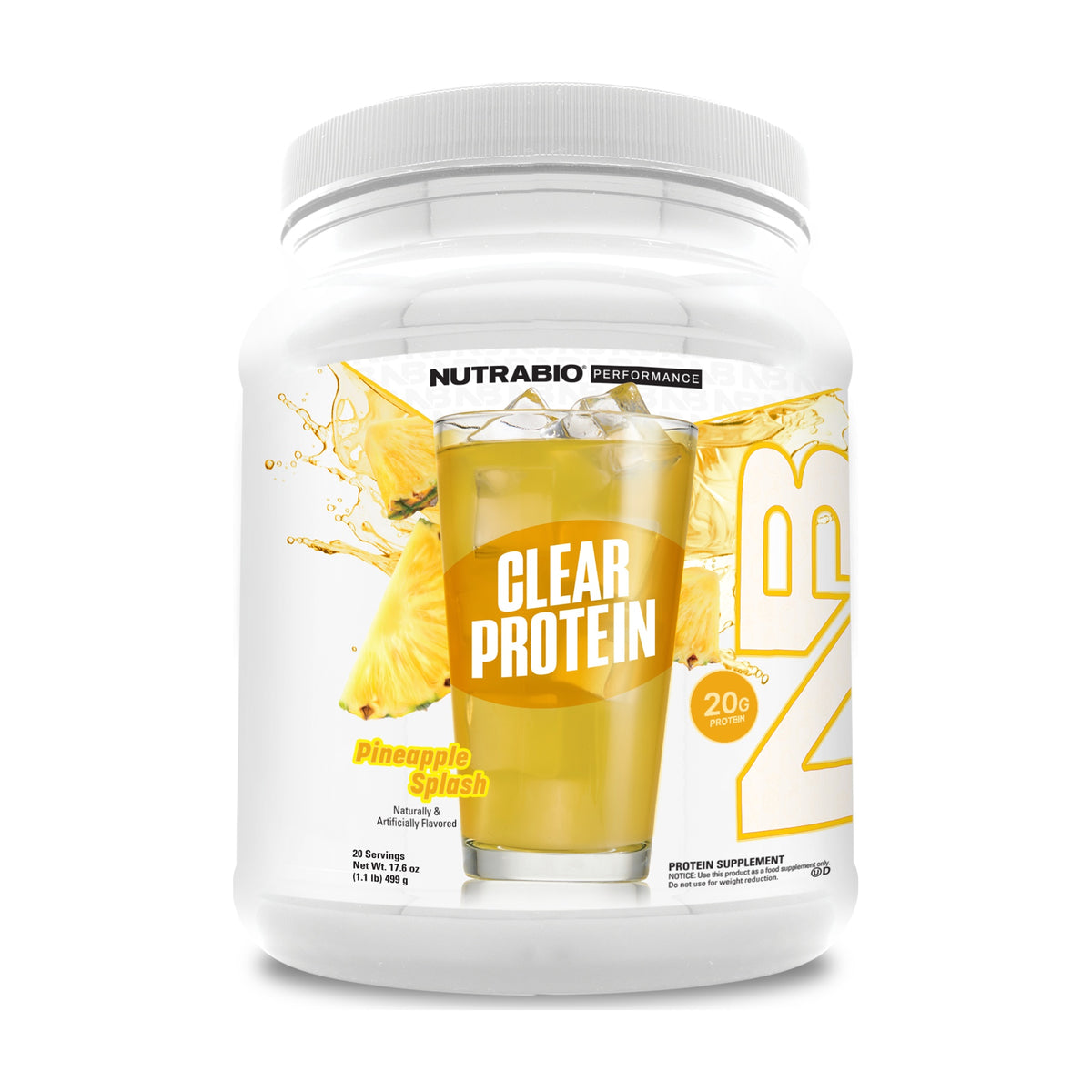 NutraBio Clear Whey Protein Isolate — Pineapple Splash — product container