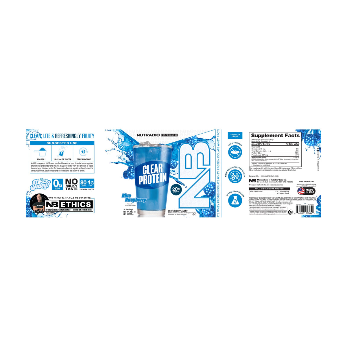 NutraBio Clear Whey Protein Isolate — Supplement Facts 11 — complete label