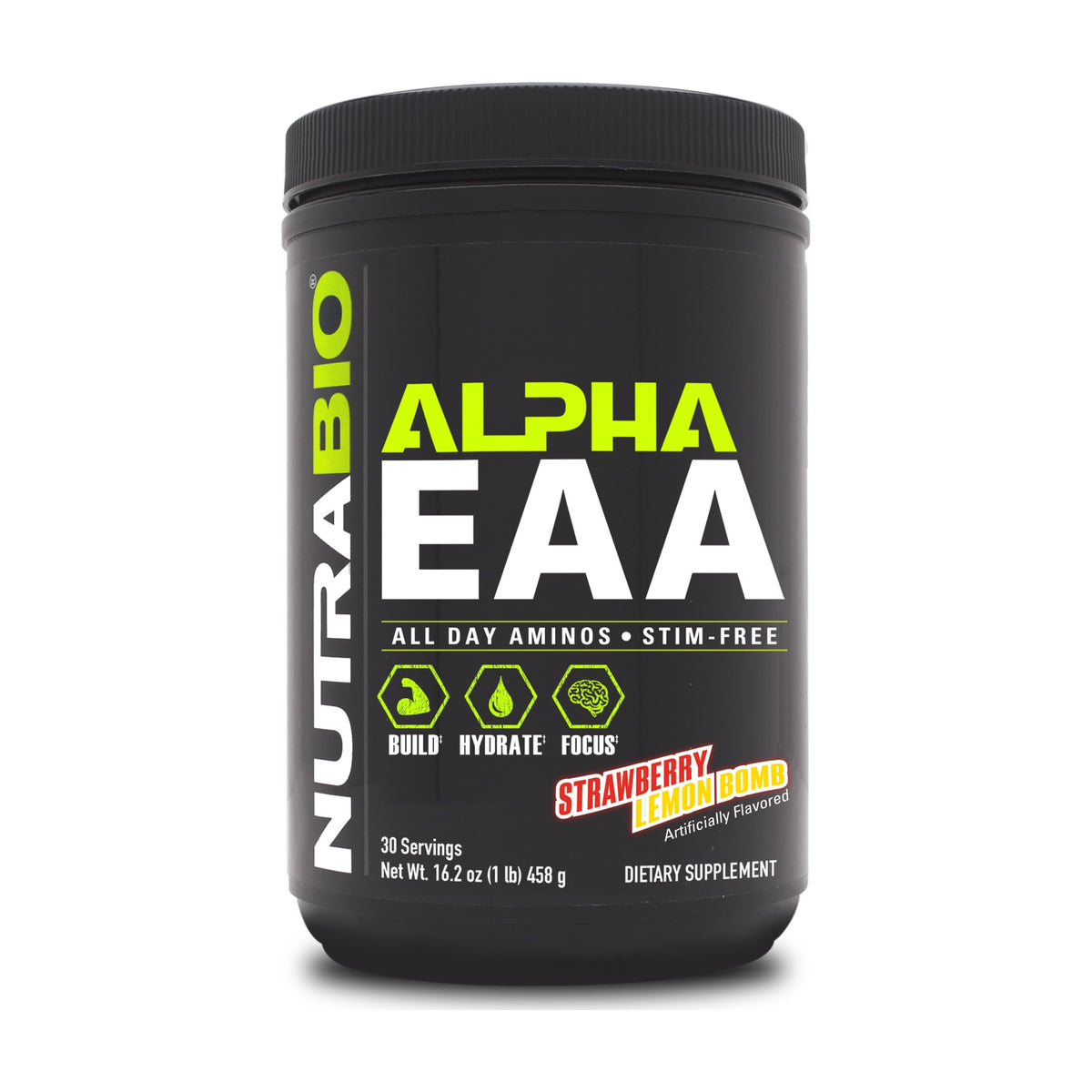 NutraBio Alpha EAA – 30 Servings — 30 Servings / Strawberry Lemon Bomb — product container
