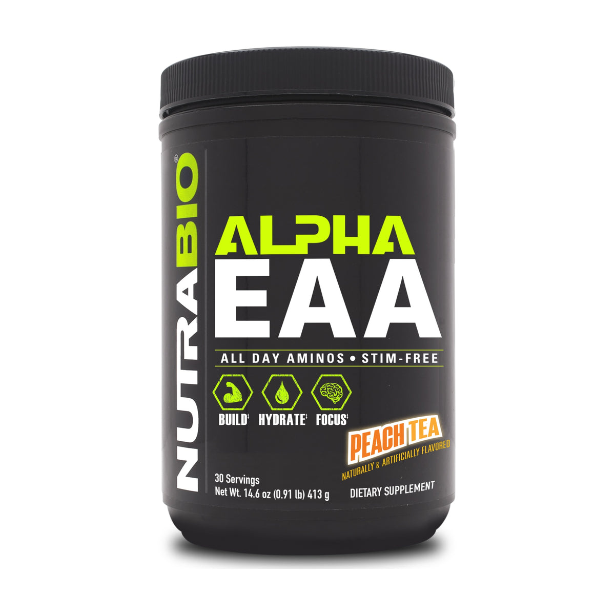 NutraBio Alpha EAA – 30 Servings — 30 Servings / Peach Tea — product container
