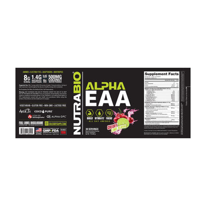 NutraBio Alpha EAA – 30 Servings — Supplement Facts 15 — complete label