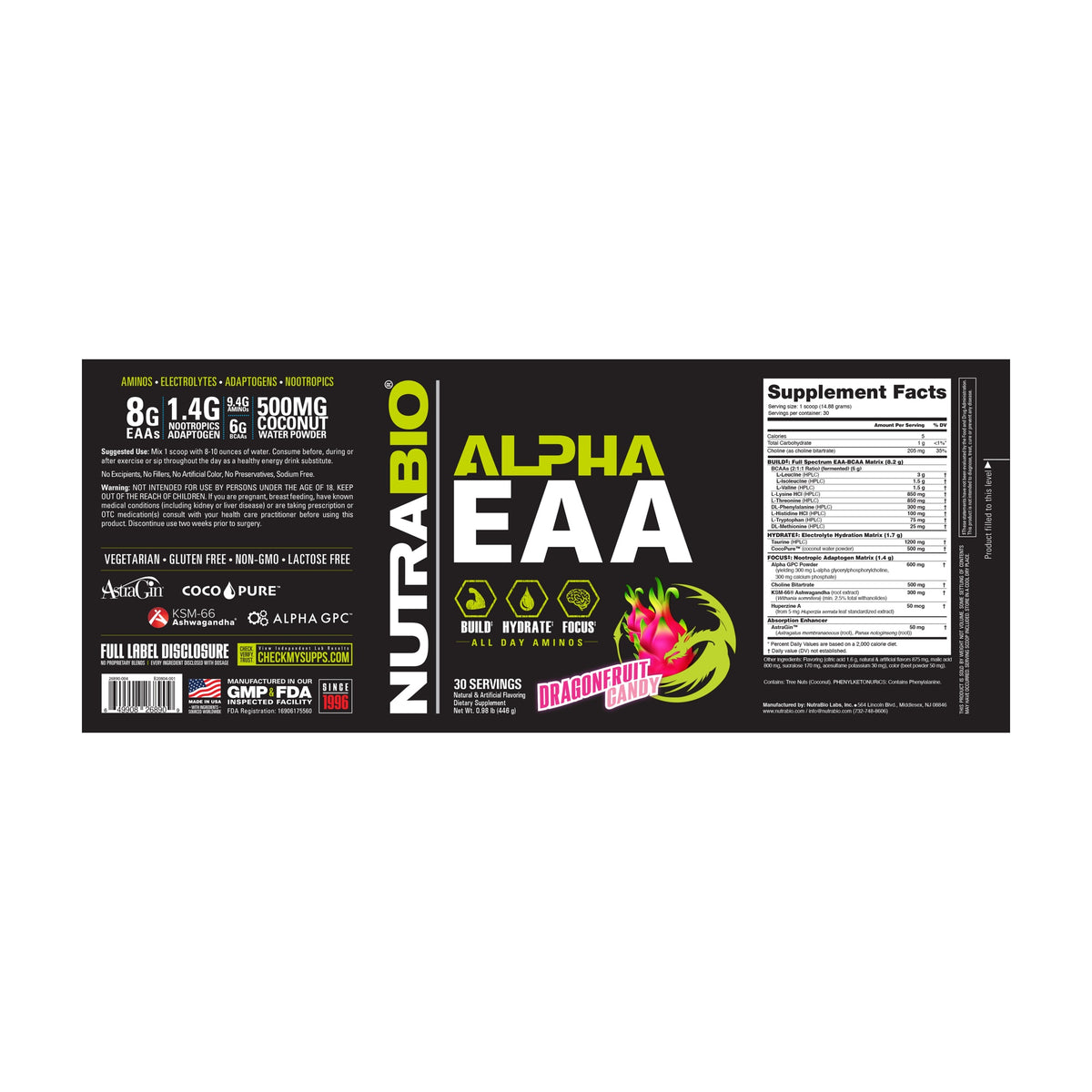 NutraBio Alpha EAA – 30 Servings — Supplement Facts 17 — complete label