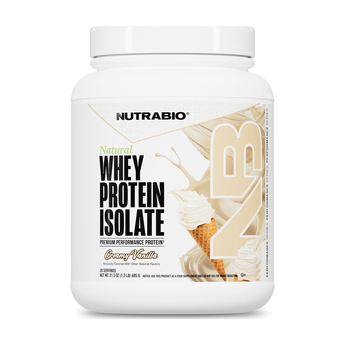 NutraBio Natural Whey Protein Isolate — Creamy Vanilla — product container