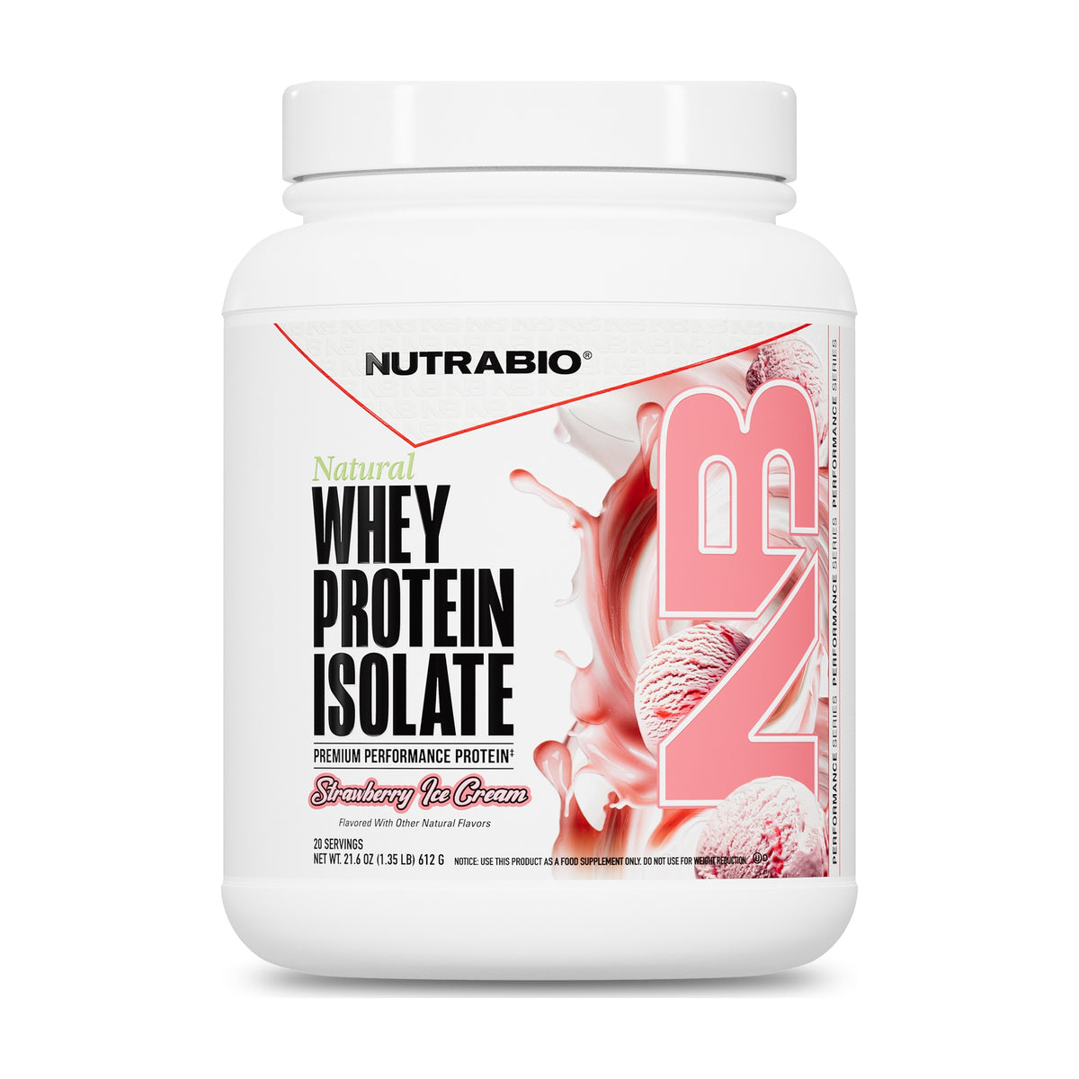 NutraBio Natural Whey Protein Isolate — Strawberry Ice Cream — product container