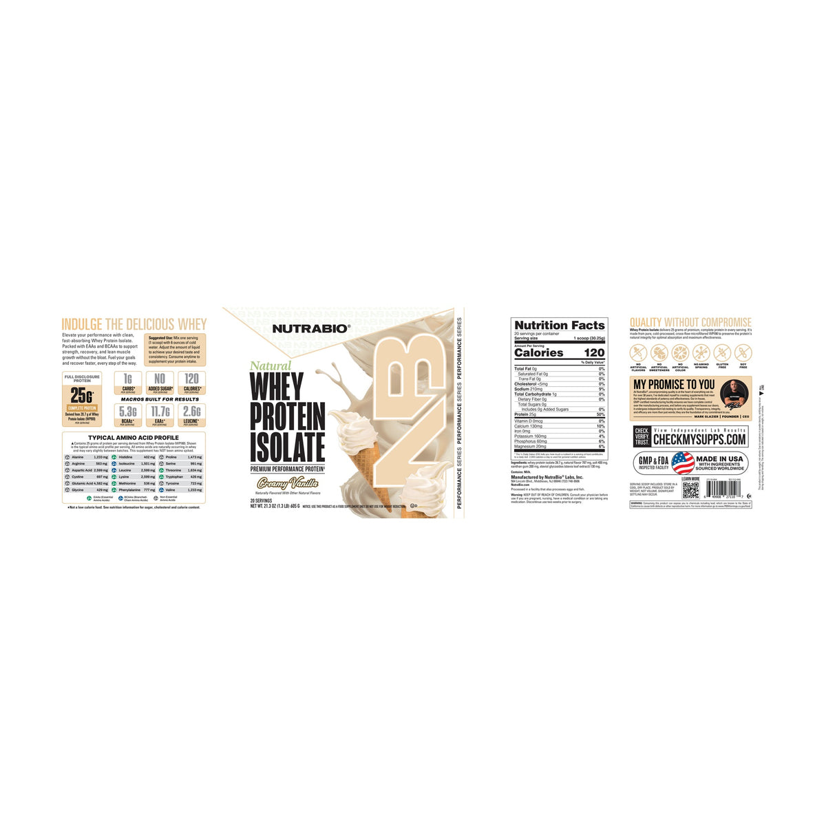 NutraBio Natural Whey Protein Isolate — Supplement Facts 2 — complete label