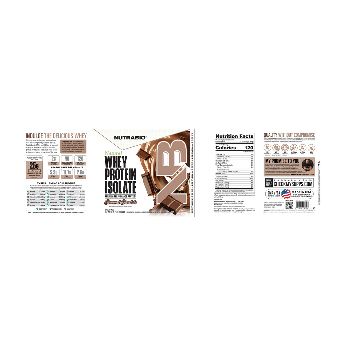 NutraBio Natural Whey Protein Isolate — Supplement Facts 5 — complete label