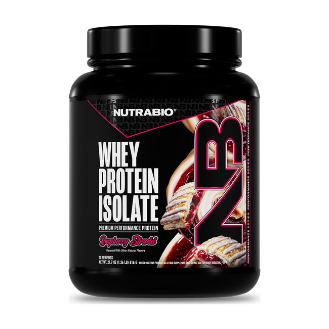 NutraBio Whey Protein Isolate – 20 or 50 Servings — 20 Servings / Raspberry Strudel — product container