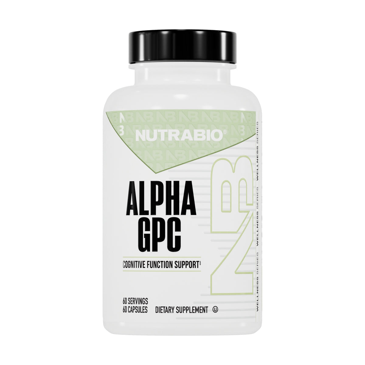 NutraBio Alpha GPC 60 Capsules – bottle on a white background