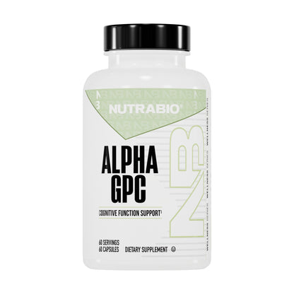 NutraBio Alpha GPC 60 Capsules – bottle on a white background
