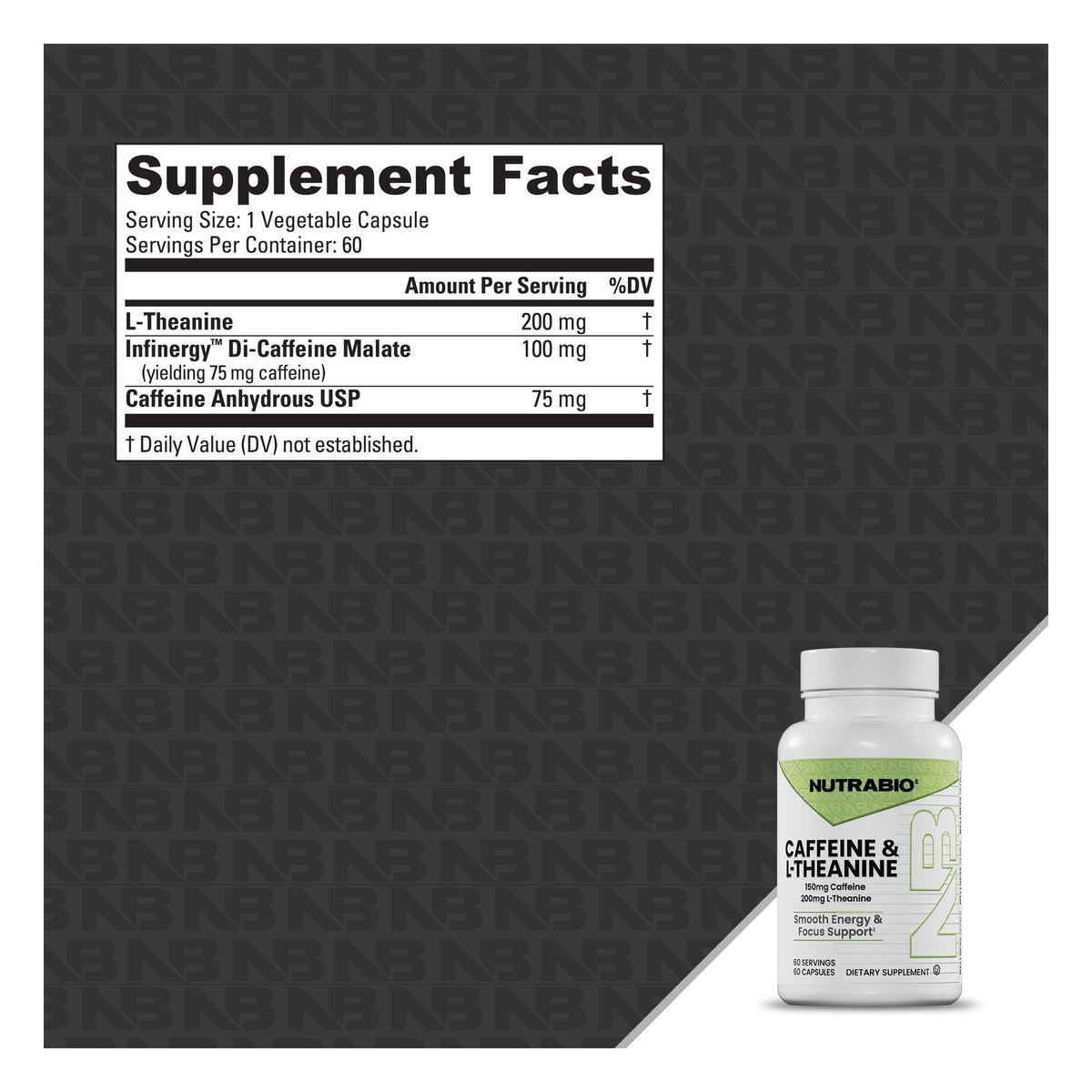 NutraBio Caffeine & L-Theanine, 60 capsules — Supplement Facts