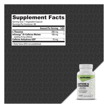 NutraBio Caffeine & L-Theanine, 60 capsules — Supplement Facts