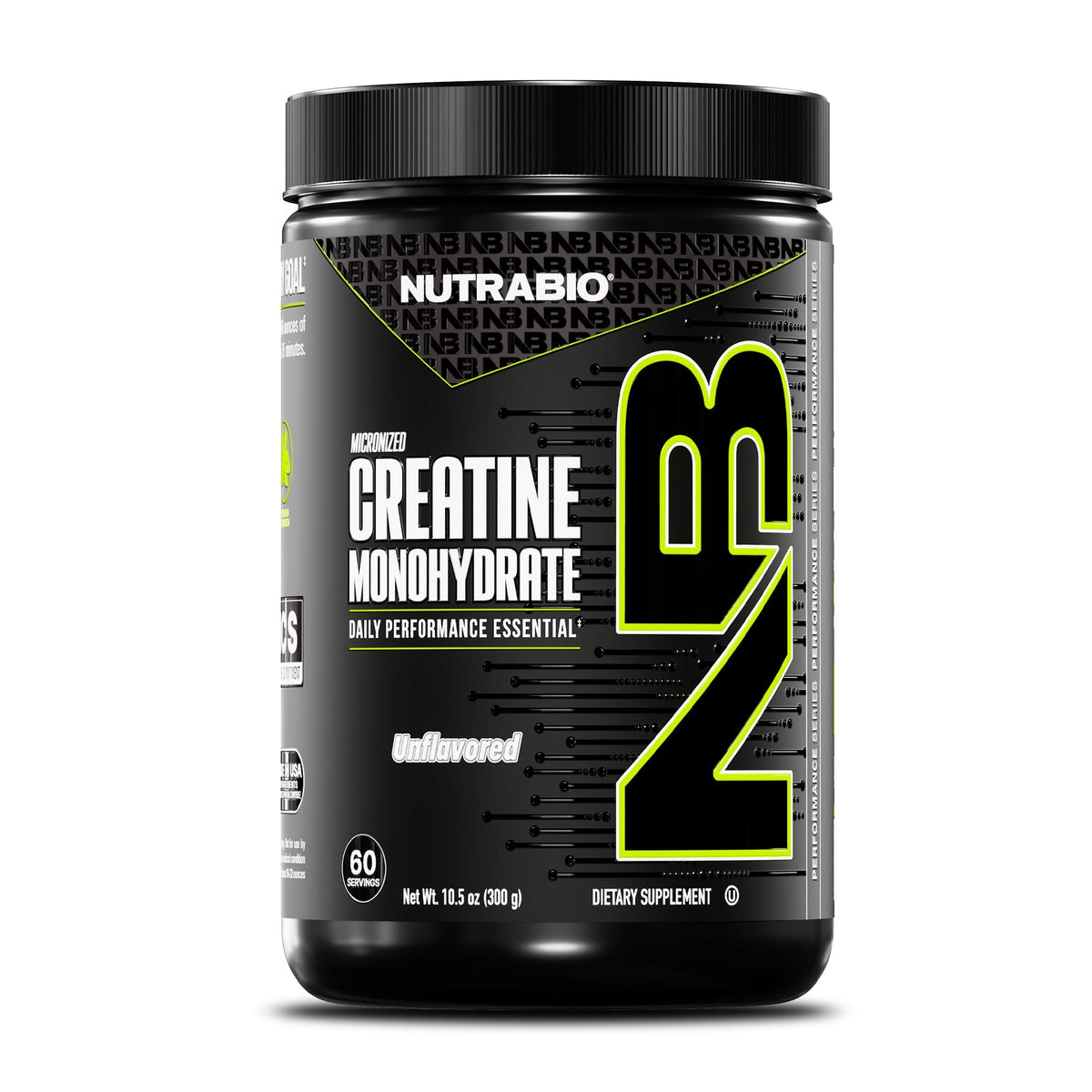 NutraBio Creatine Monohydrate — 60 Servings / 300g — product container on white background