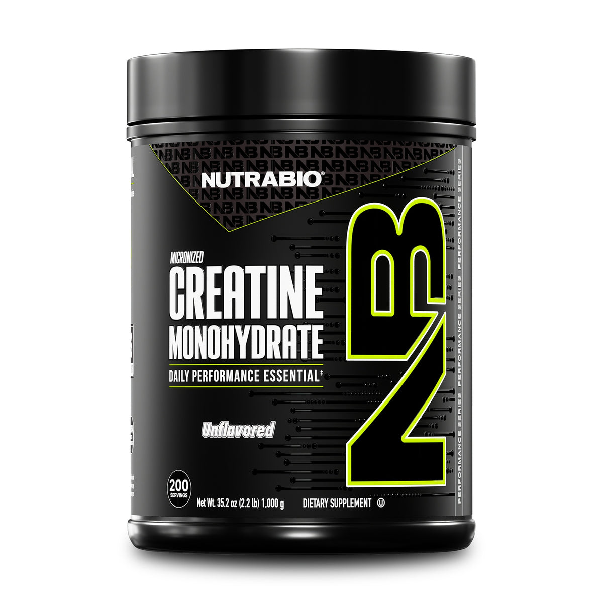 NutraBio Creatine Monohydrate 1000g 200 Servings – bottle on a white background