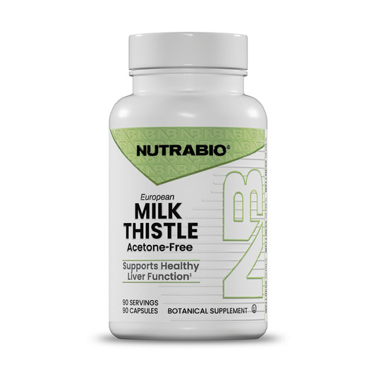 NutraBio European Milk Thistle 90 Capsules – bottle on a white background