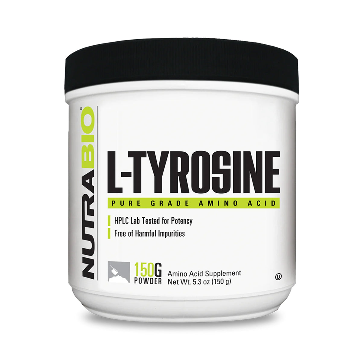 NutraBio L-Tyrosine Powder 150g – bottle on a white background