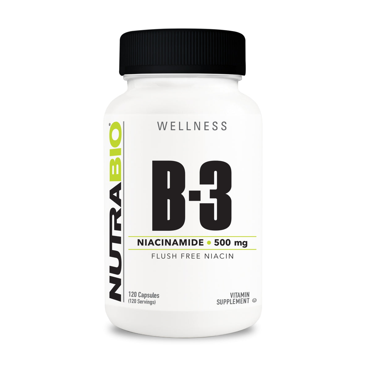NutraBio Niacinamide B3 500mg – 120-capsule bottle