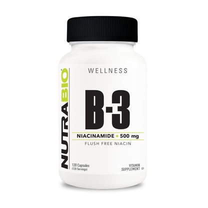 NutraBio Niacinamide B3 500mg – 120-capsule bottle