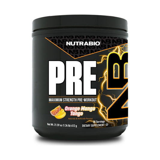 NutraBio PRE Orange Mango Tango pre-workout tub, 20 servings