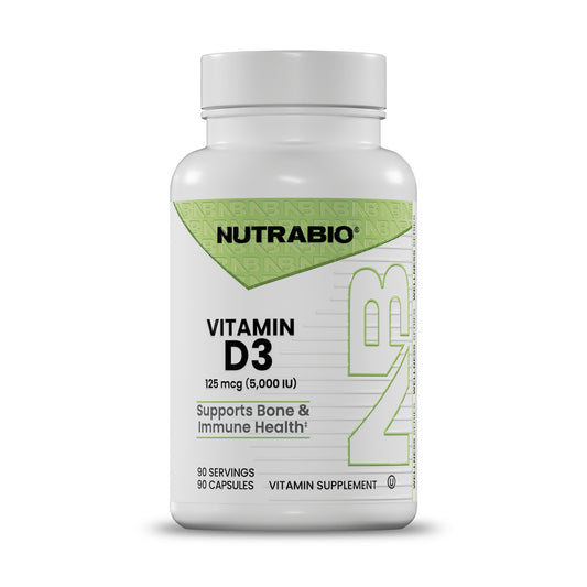 NutraBio Vitamin D3 5000 IU – 90-capsule bottle
