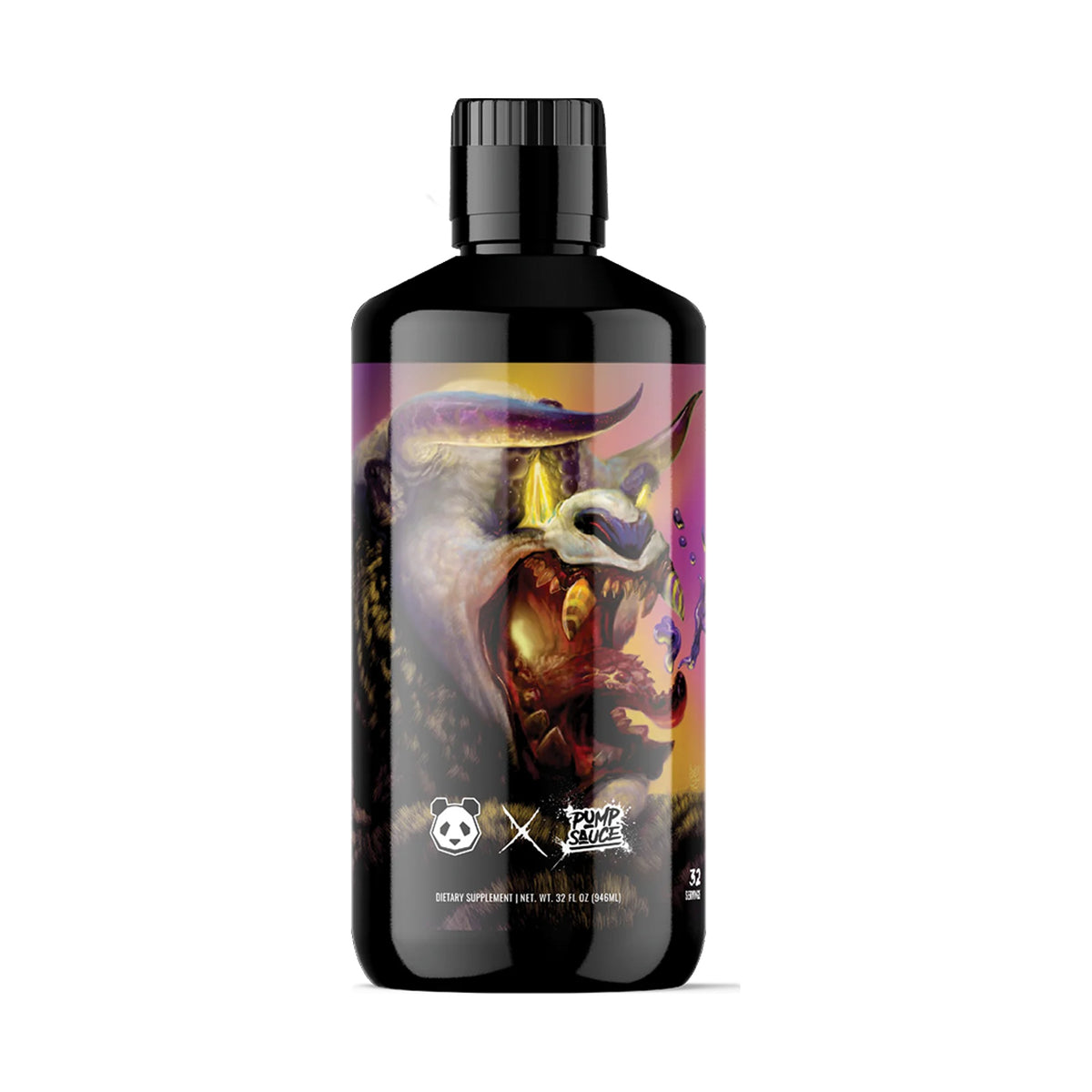 Panda Supps x Pump Sauce Liquid Pre-Workout Grape Lemonade on a white background