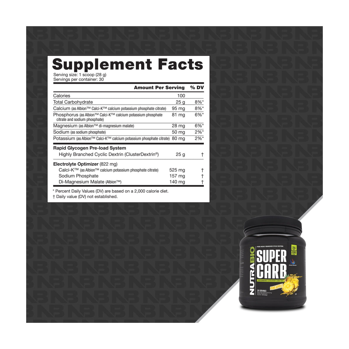 NutraBio Super Carb – 30 Servings — Supplement Facts 1 — full label