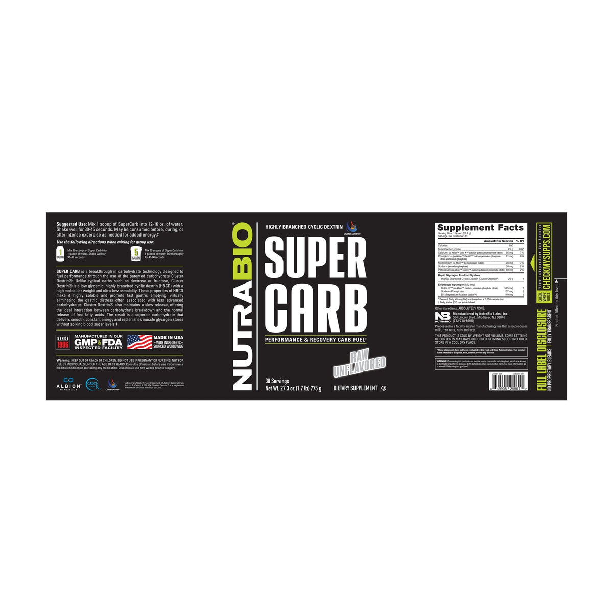 NutraBio Super Carb – 30 Servings — Supplement Facts 11 — full label