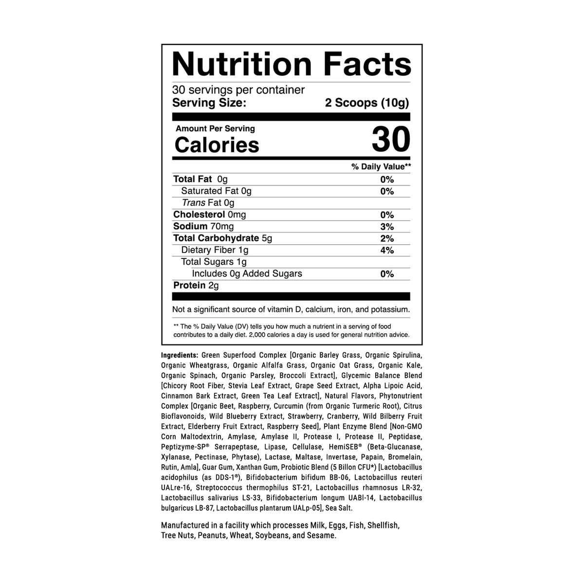 1st Phorm Opti-Greens 50 — Natural Berry Nutrition Facts