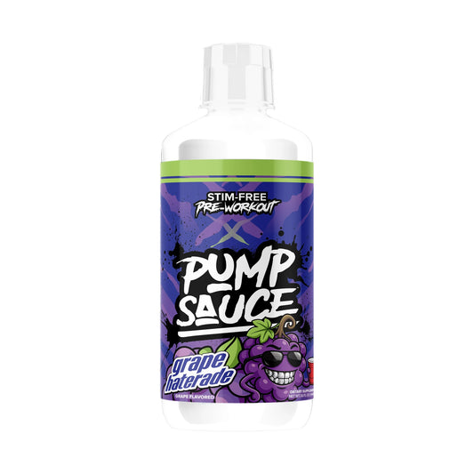 Pump Sauce Stim-Free Liquid Pre-Workout Grape Haterade on a white background