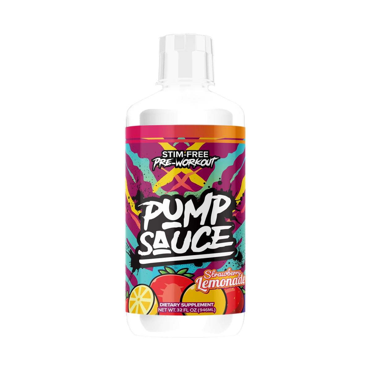 Pump Sauce Stim-Free Liquid Pre-Workout Strawberry Lemonade on a white background