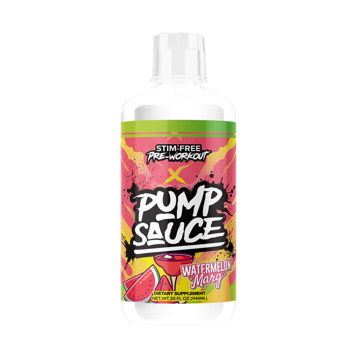 Pump Sauce Stim-Free Liquid Pre-Workout Watermelon Margarita on a white background