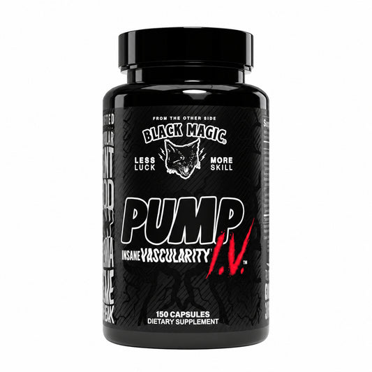 Black Magic Pump IV – 150 Capsules – front on a white background