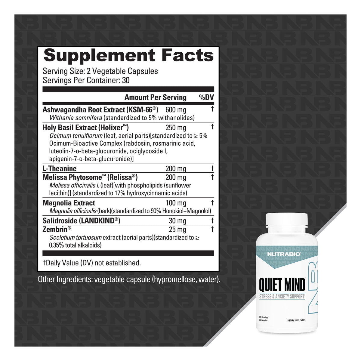 NutraBio Quiet Mind – 60 Capsules — Supplement Facts and ingredients