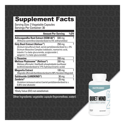 NutraBio Quiet Mind – 60 Capsules — Supplement Facts and ingredients