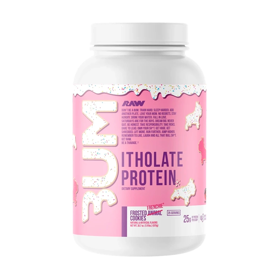 RAW CBUM Itholate Protein — Frosted Frenchie Cookie — tub on white background