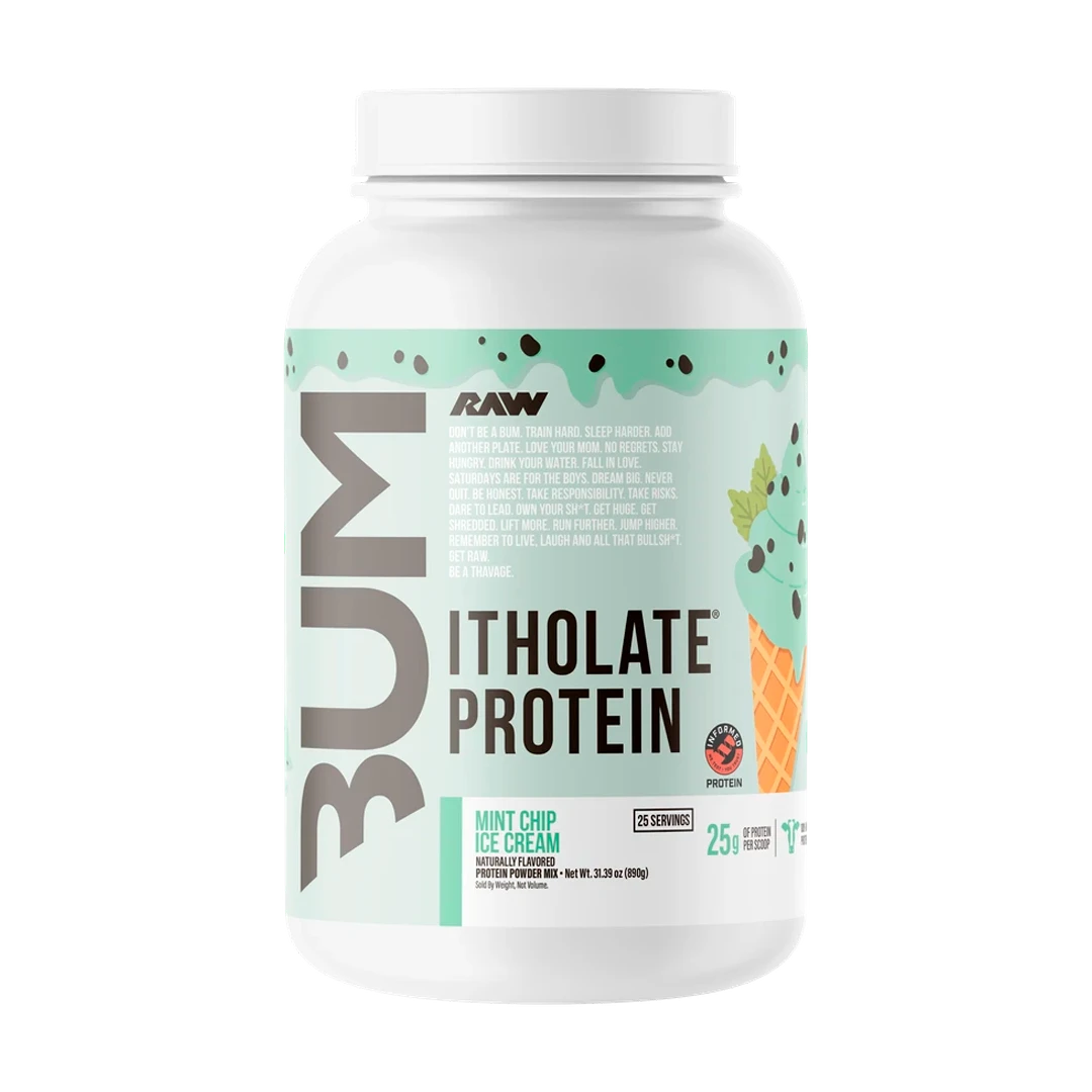 RAW CBUM Itholate Protein — Mint Chip Ice Cream — tub on white background