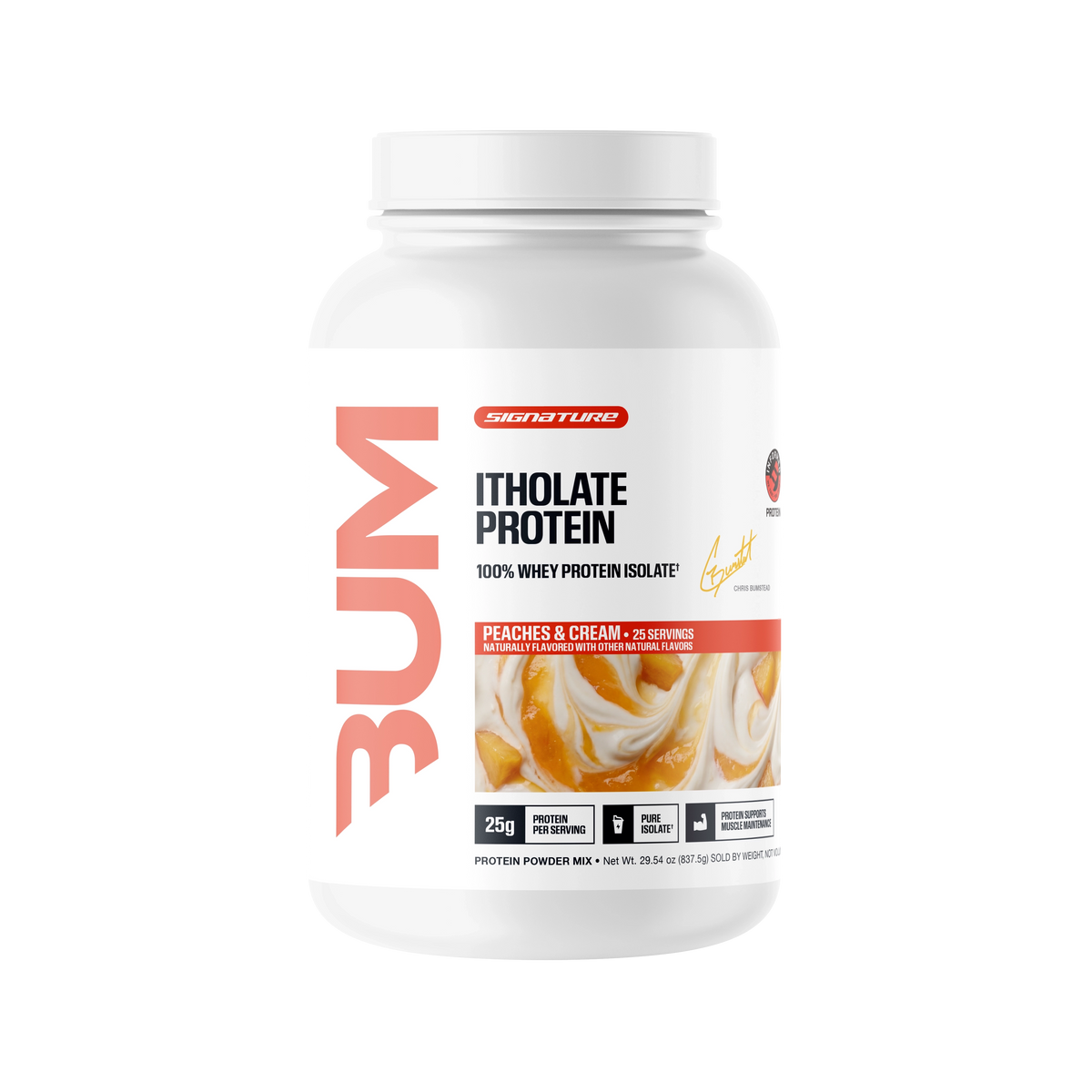 RAW CBUM Itholate Protein — Peaches & Cream — tub on white background