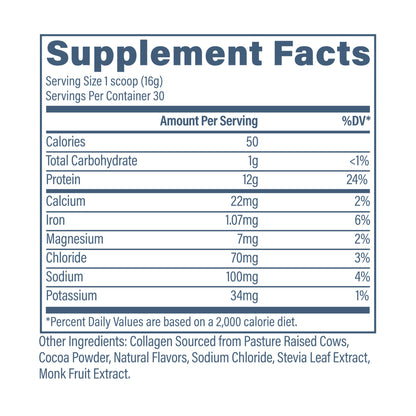 Revive CollaPURE Collagen Peptides – 30 Servings – Chocolate Supplement Facts