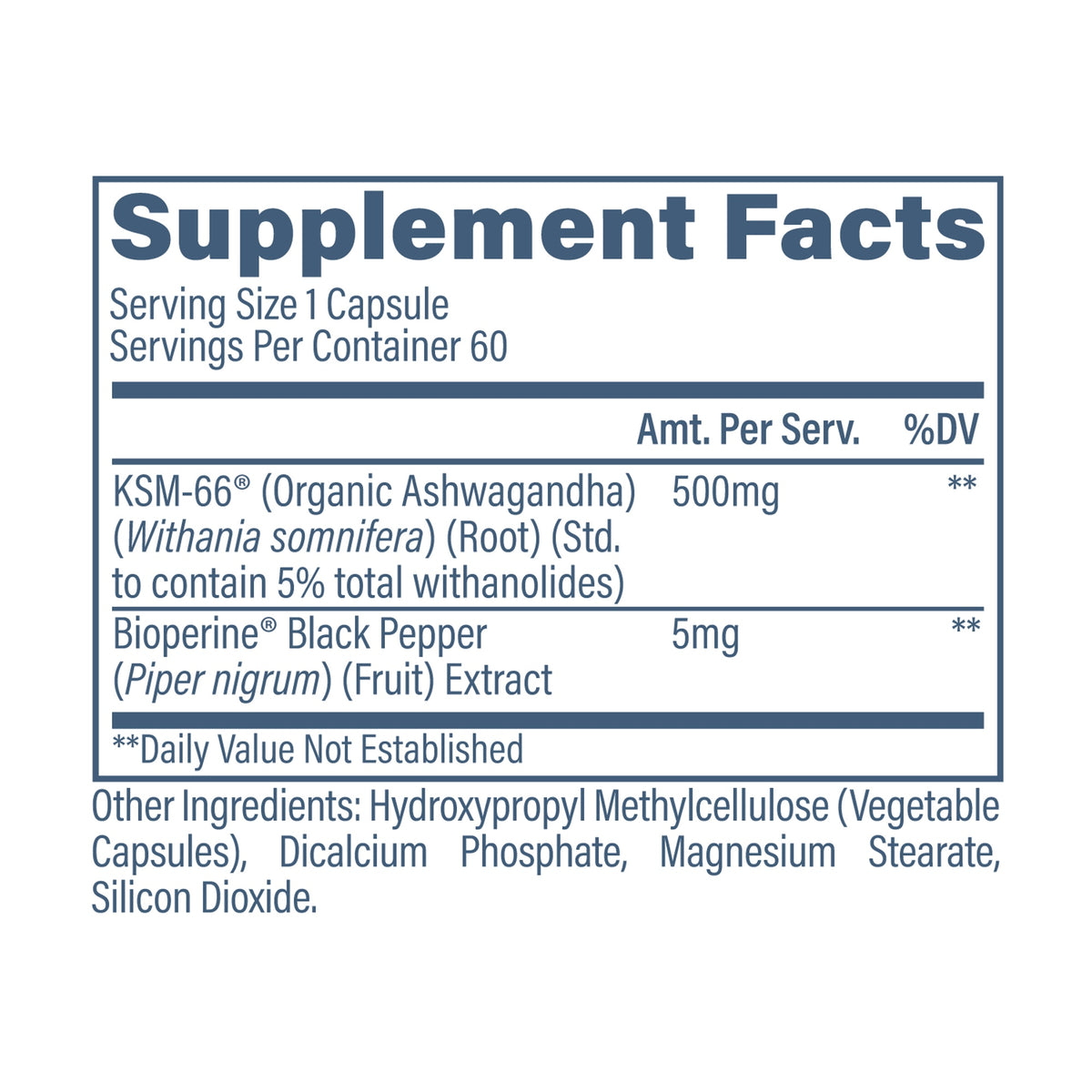 Revive KSM-66 Ashwagandha – 60 Capsules – Supplement Facts