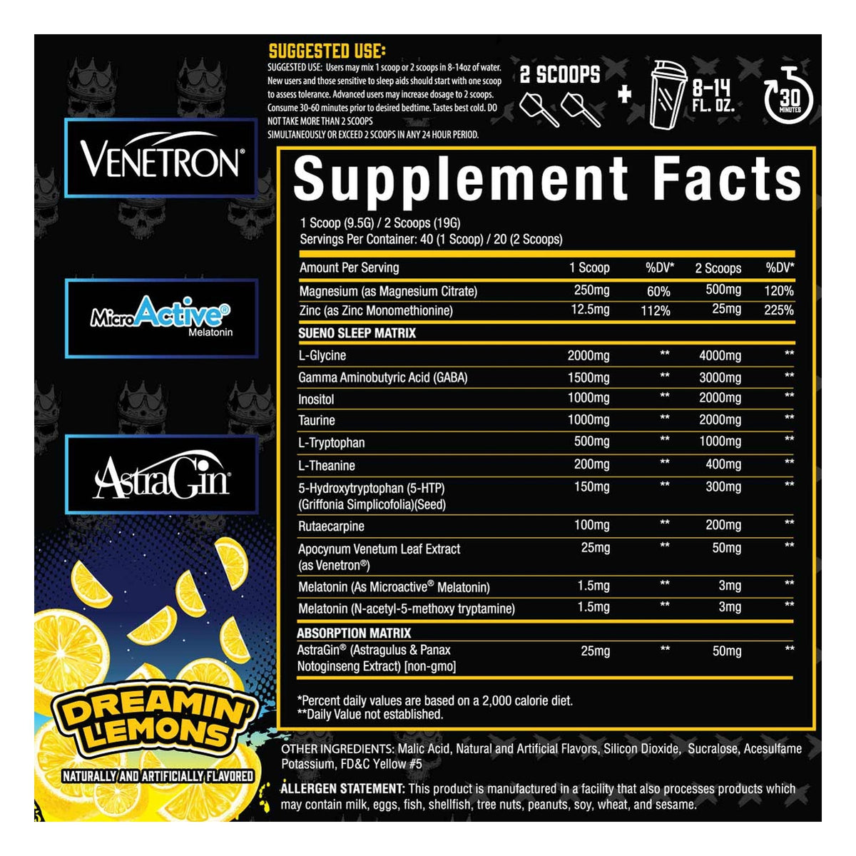 Xtremis Cartel Sueno Dreamin' Lemons Supplement Facts and directions