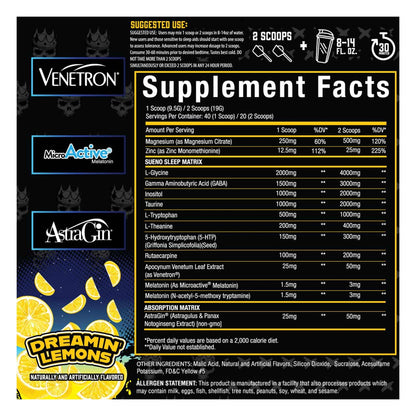 Xtremis Cartel Sueno Dreamin' Lemons Supplement Facts and directions
