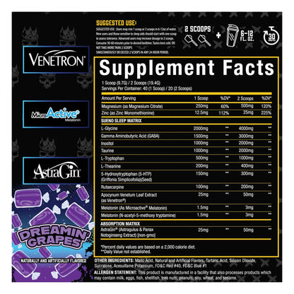 Xtremis Cartel Sueno Dreamin' Grapes Supplement Facts and directions