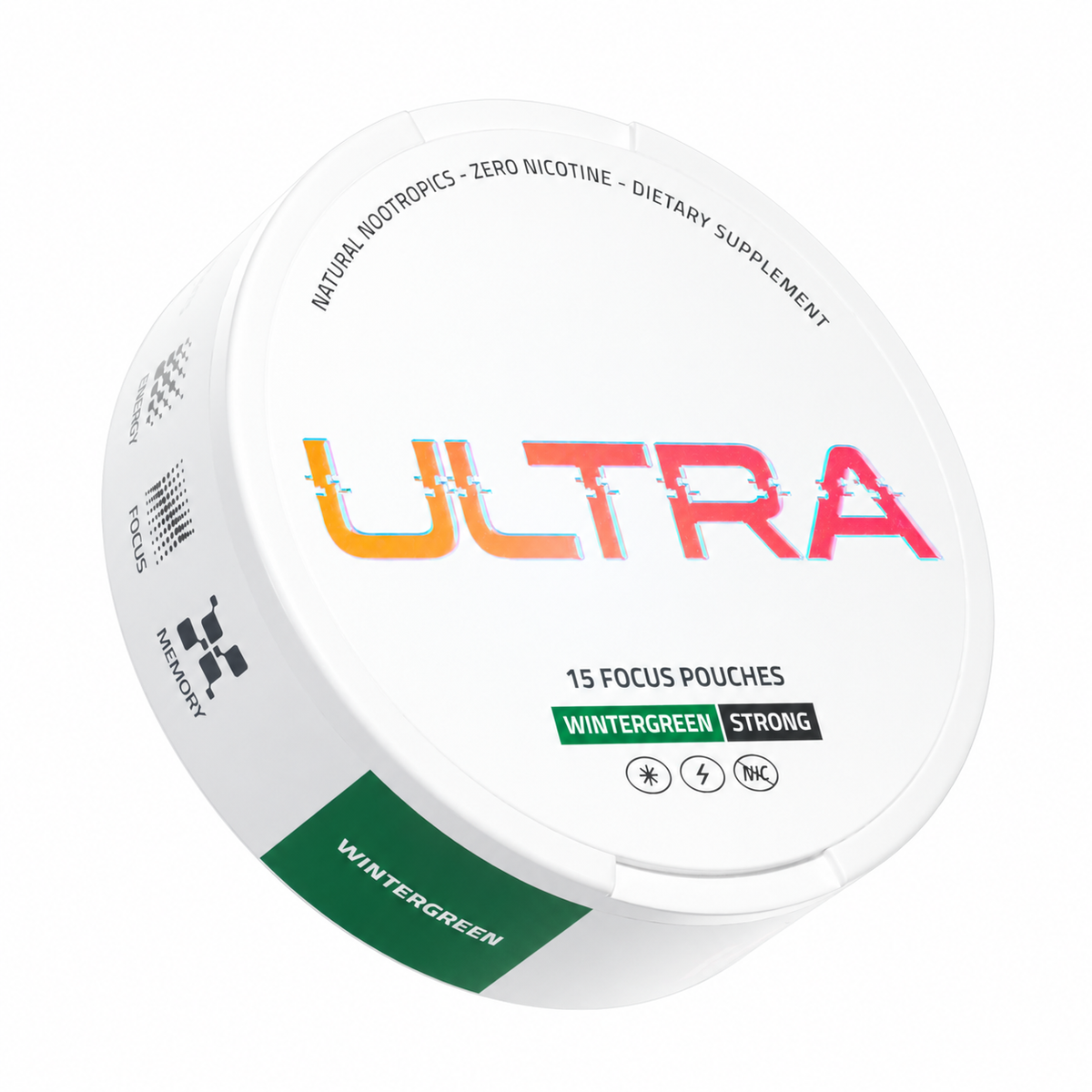 ULTRA Focus Pouches Wintergreen nicotine-free 15-pouch container