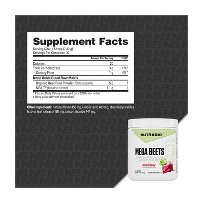 NutraBio Mega Beets — label information
