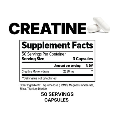 FINAFLEX Creatine Monohydrate Supplement Facts — 3 capsules provide 2250 mg, 50 servings