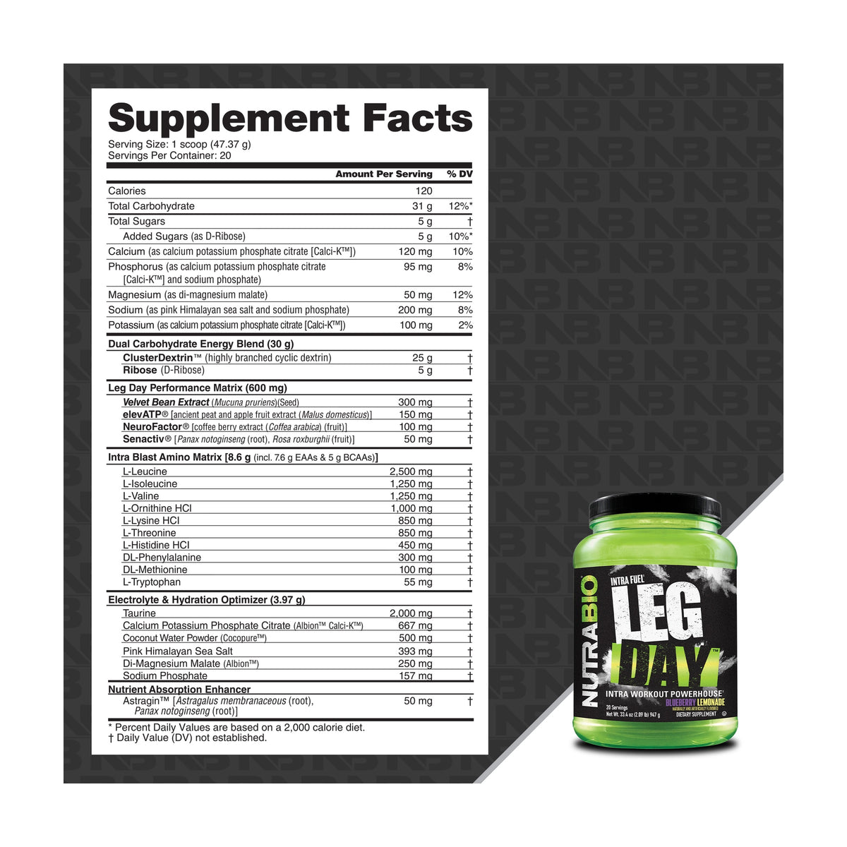NutraBio Leg Day – 20 Servings — Label information 4