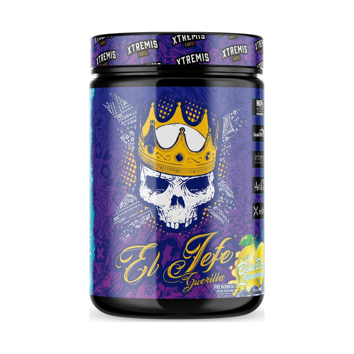 Xtremis Cartel El Jefe Guerilla Pre-Workout Blueberry Lemonade on a white background