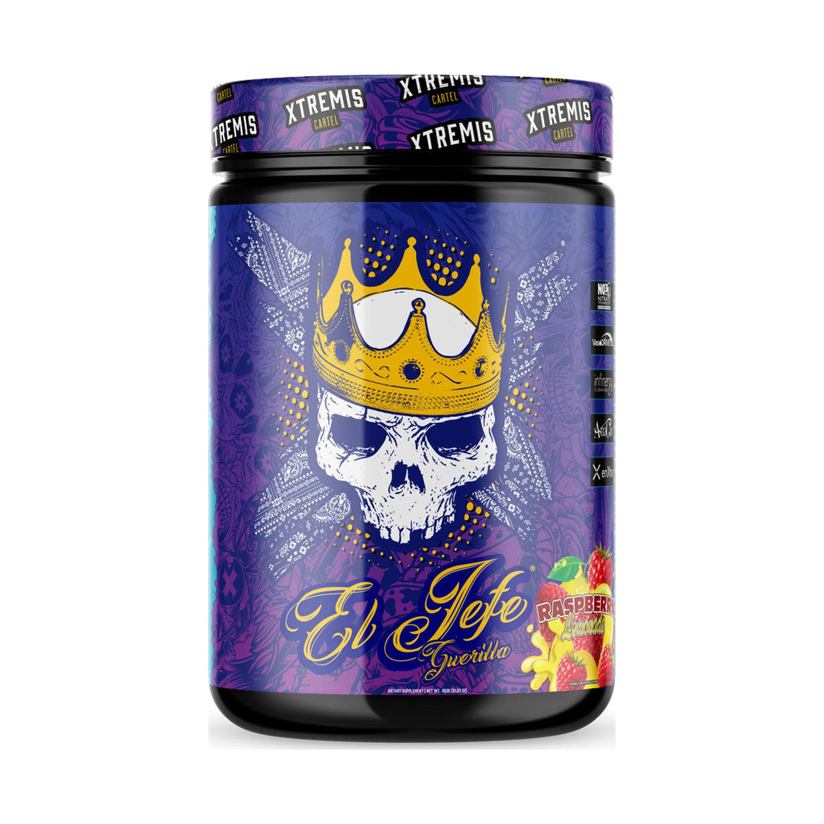 Xtremis Cartel El Jefe Guerilla Pre-Workout Raspberry Lemonade on a white background